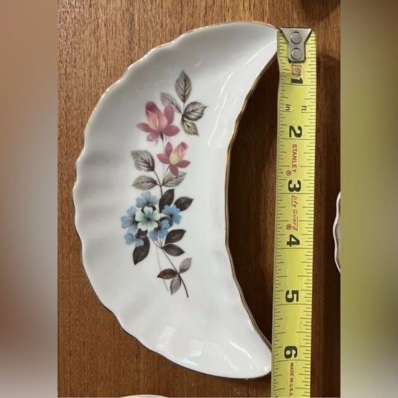 Vintage Bone Dish Crescent Moon Set 2 Chadwick Japan MCM Floral Gold Rim Witchy - Picture 12 of 13
